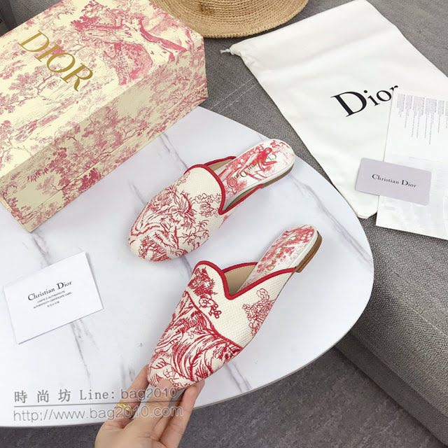 DIOR女鞋 迪奧BABY-D圓頭拖鞋 Dior帆布電腦刺繡平底鞋  naq1348